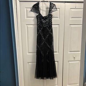 Adrianna Papell Black Sequin Embellished Maxi Gown